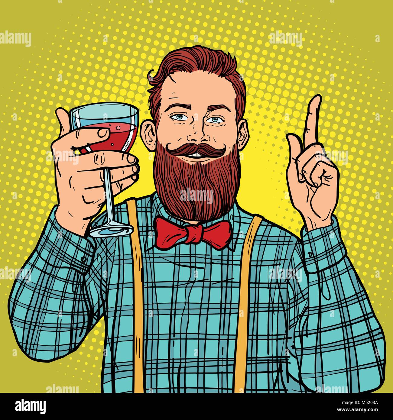 Hipster con un bicchiere di vino rosso Illustrazione Vettoriale
