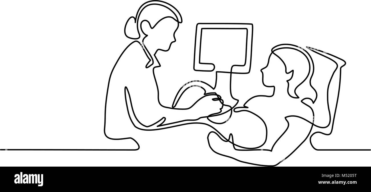 Donna incinta frequentando un medico per ultrasuoni Illustrazione Vettoriale