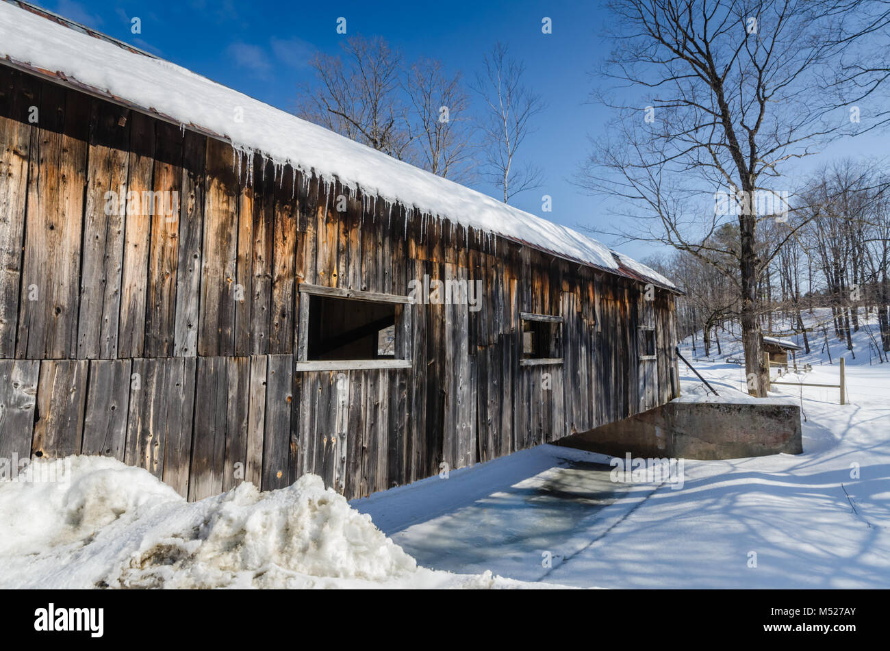 Il McWilliam ponte coperto è un 62 piedi span in legno che attraversa un ramo del fiume Saxtons in Grafton, Vermont. Foto Stock