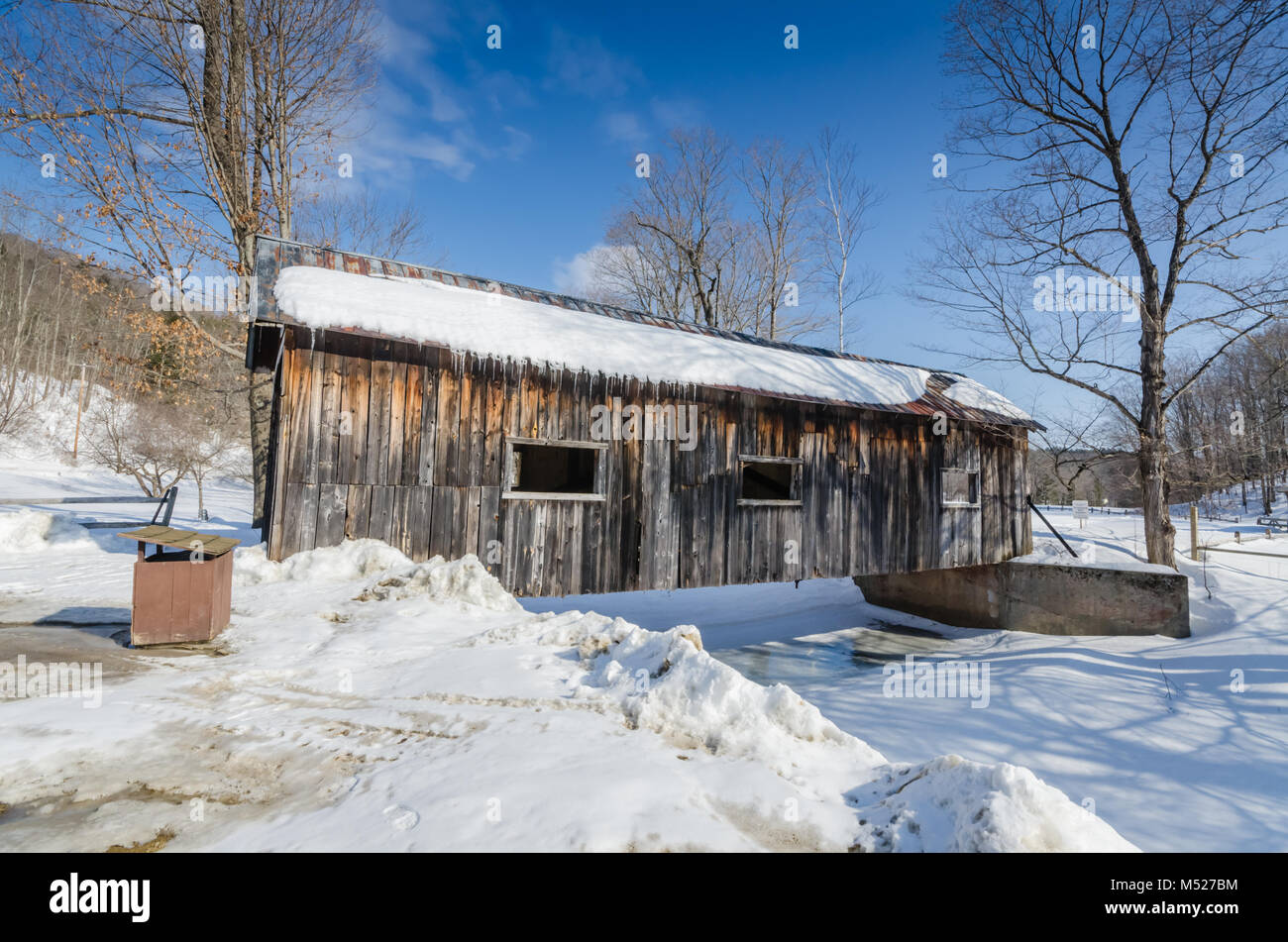 Il McWilliam ponte coperto è un 62 piedi span in legno che attraversa un ramo del fiume Saxtons in Grafton, Vermont. Foto Stock