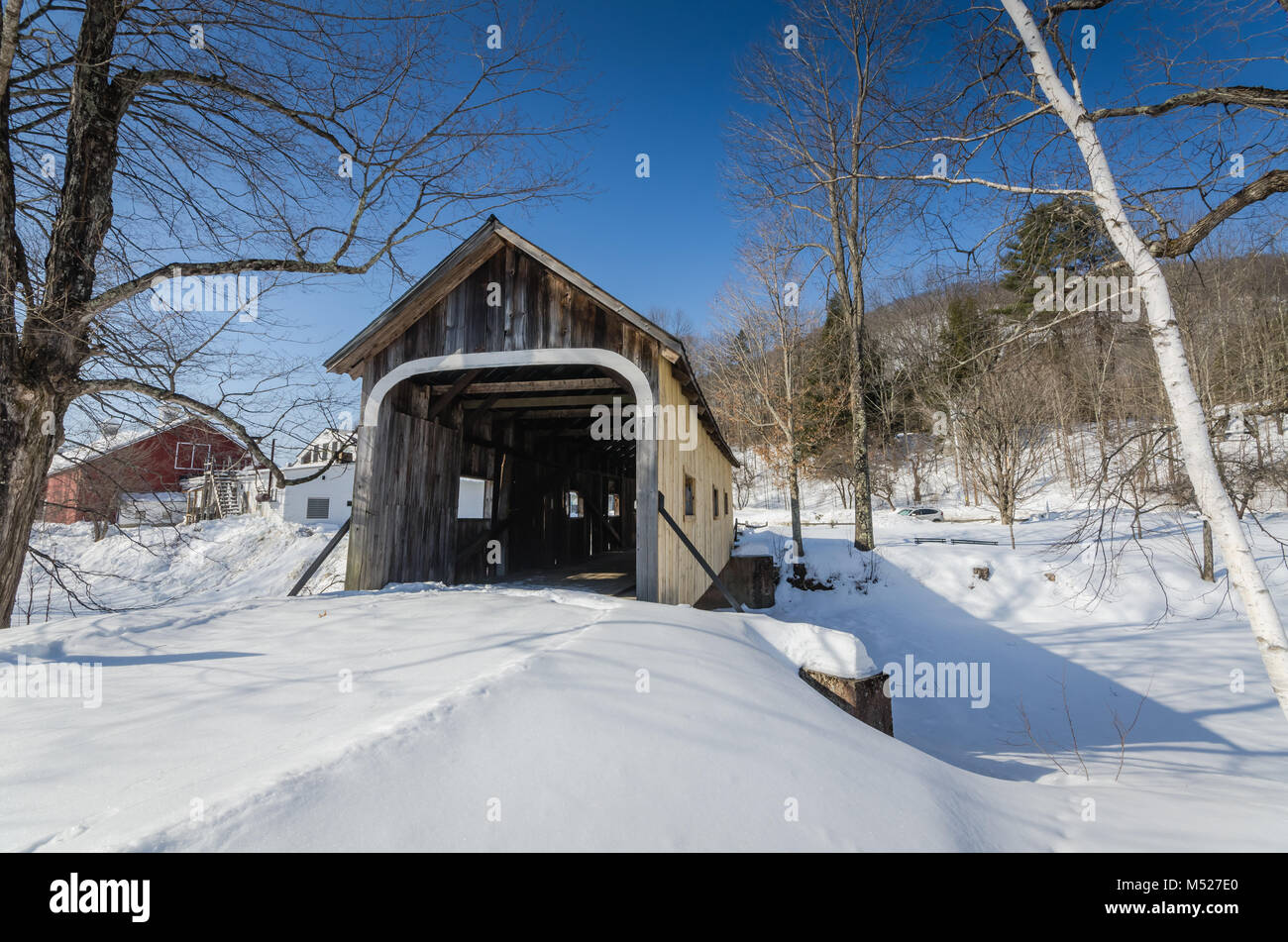 Il McWilliam ponte coperto è un 62 piedi span in legno che attraversa un ramo del fiume Saxtons in Grafton, Vermont. Foto Stock