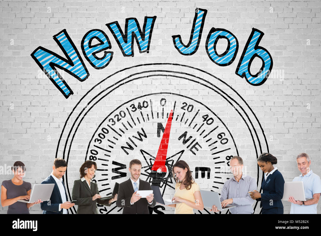 Gruppo di diverse persone nella parte anteriore del nuovo lavoro parole Foto Stock