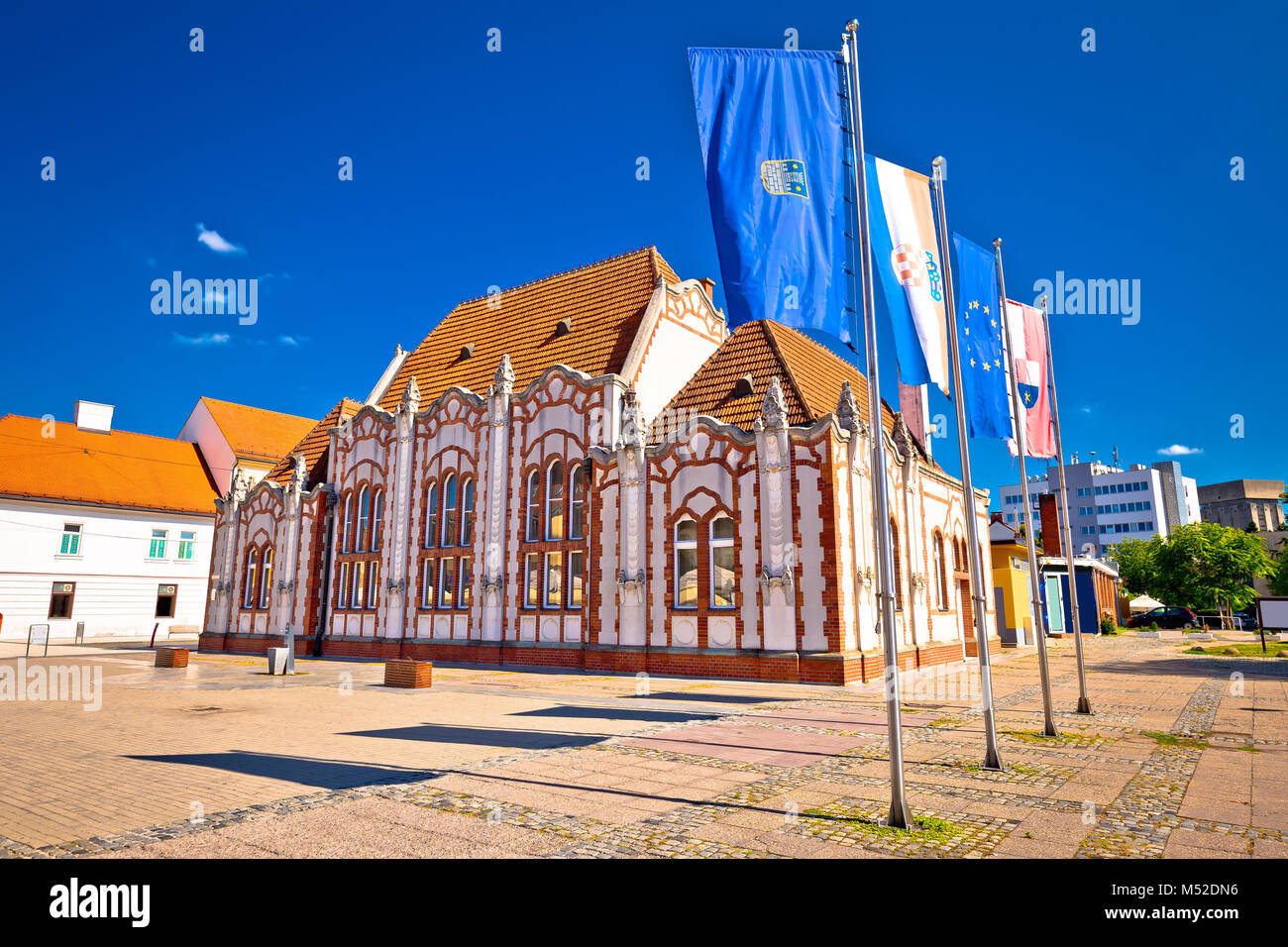 Architettura Barocca di Cakovec piazza principale, Medjimurje regione della Croazia Foto Stock