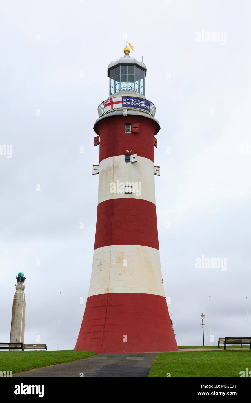 Smeaton's Tower, Plymouth Hoe, Plymouth Devon, Inghilterra. Ricostruita Eddystone Faro eretto come un memoriale per il designer John Smeaton. Foto Stock