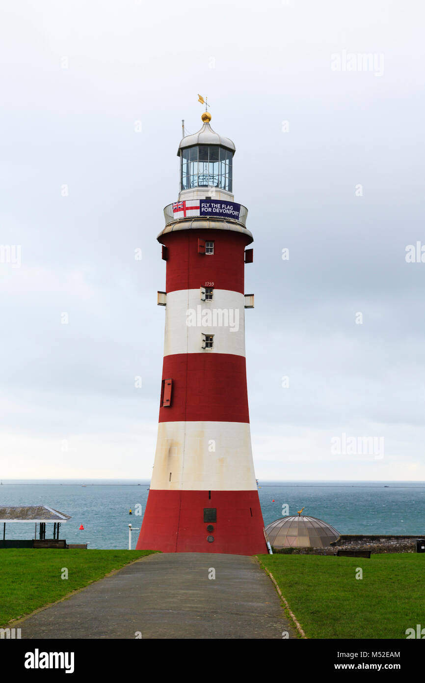 Smeaton's Tower, Plymouth Hoe, Plymouth Devon, Inghilterra. Ricostruita Eddystone Faro eretto come un memoriale per il designer John Smeaton. Foto Stock