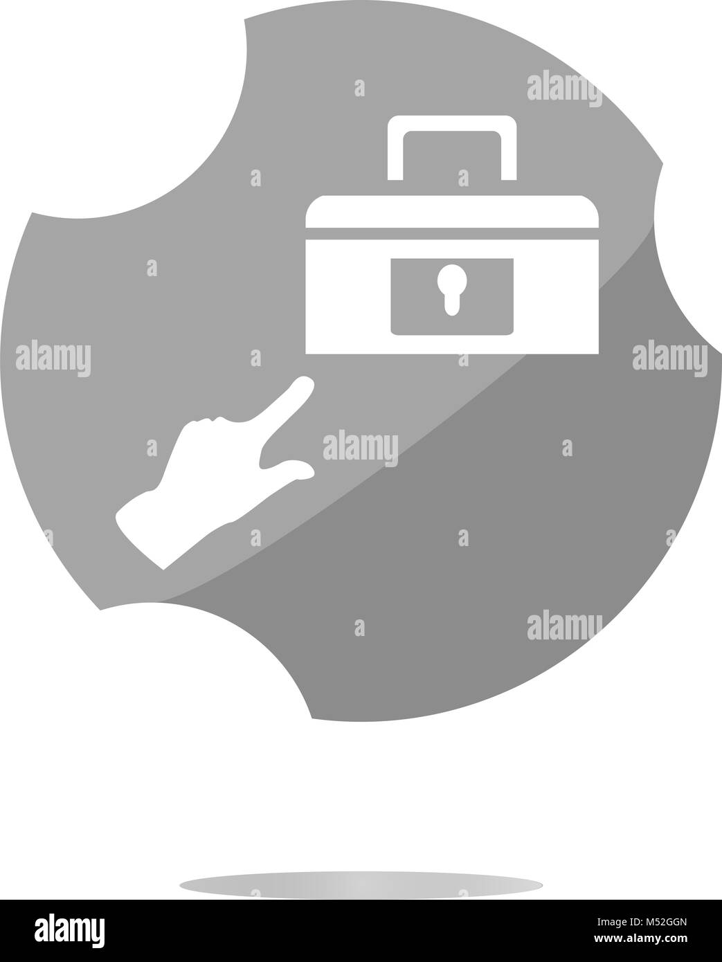 Borsa icona segno con la mano di persone. Aiutare il simbolo. pulsanti di stile Foto Stock