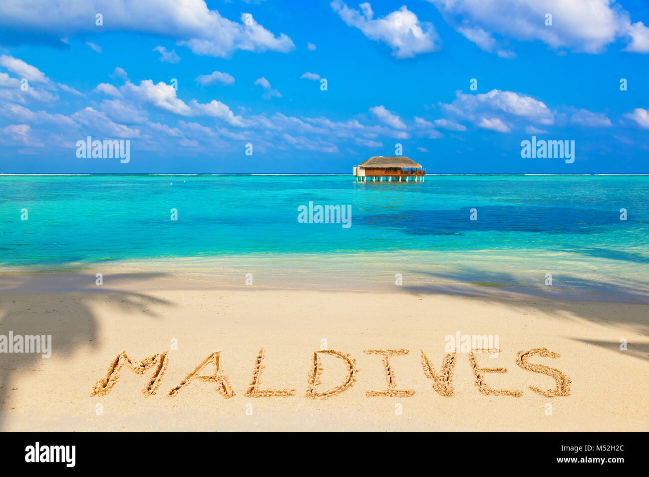 Parola Maldive sulla spiaggia Foto Stock