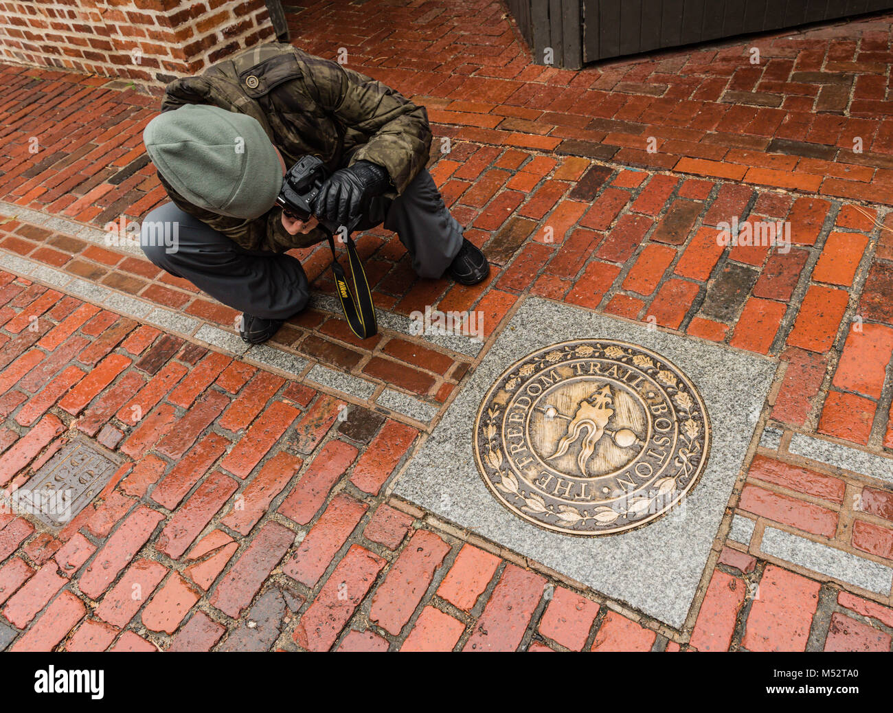 Il sentiero della libertà è un 2,5-miglio-lungo percorso attraverso il centro cittadino di Boston, Massachusetts, che passa da 16 posizioni significative di noi storia. Foto Stock