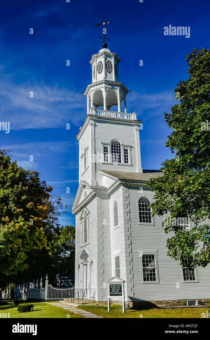 La prima chiesa congregazionale di Bennington, "Vermont coloniale del Santuario", è stata la prima chiesa in Vermont dedicata alla separazione tra Chiesa e Stato. Foto Stock