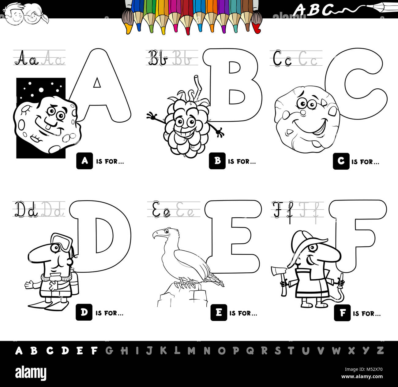 Cartone animato educativo lettere alfabeto libro da colorare Foto stock -  Alamy