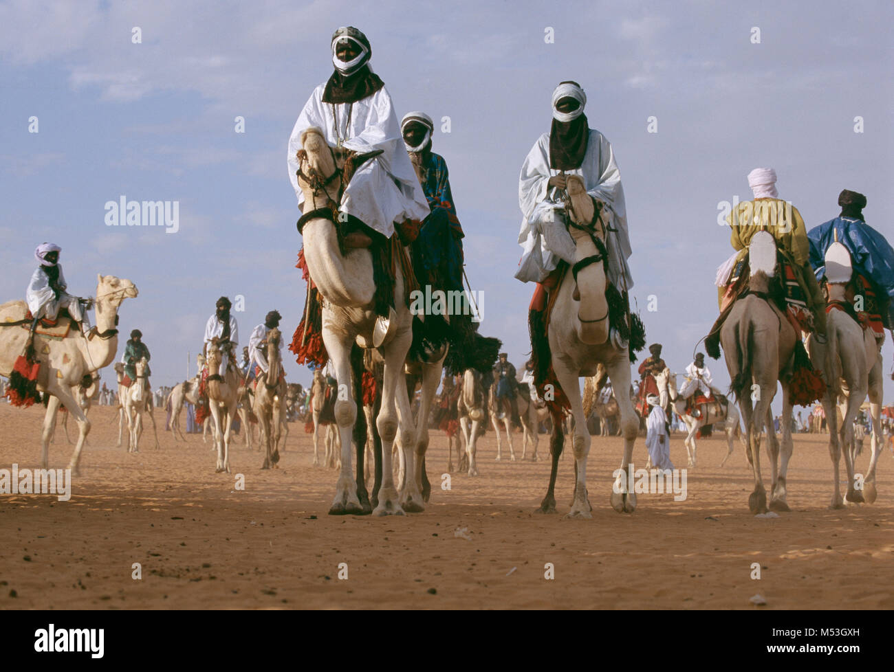 Mali. Anderamboukane, vicino Menaka. Deserto del Sahara. Il Sahel. Tamadacht festival. I cammelli e persone durante il festival. Foto Stock