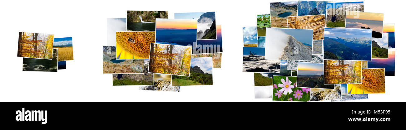 Piccolo, Medio e grande pila di foto. Image hosting i piani tariffari, confrontare il servizio o la dimensione del prodotto Foto Stock