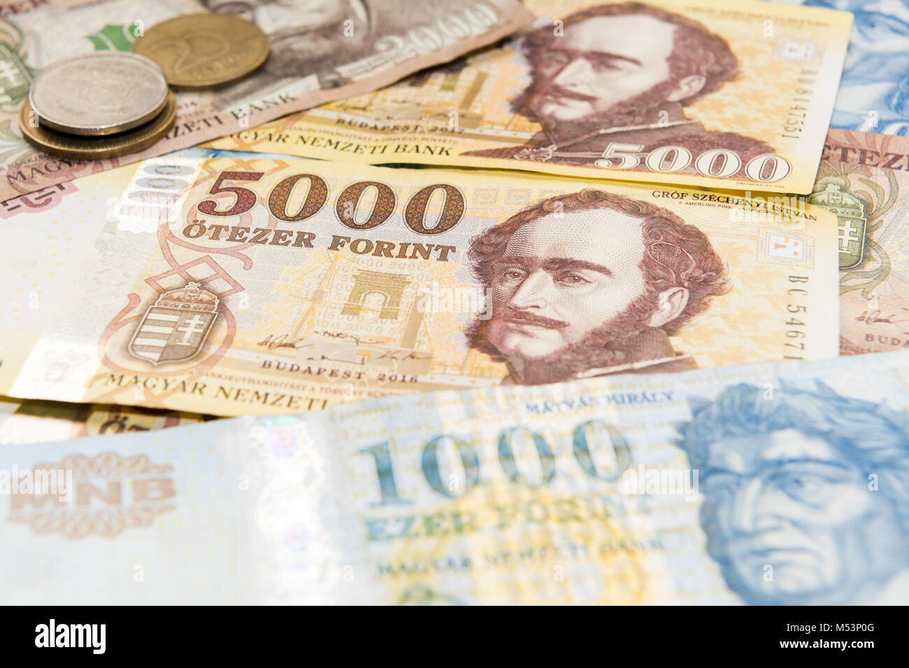 Il contesto finanziario di denaro ungherese - fiorini valuta Foto Stock