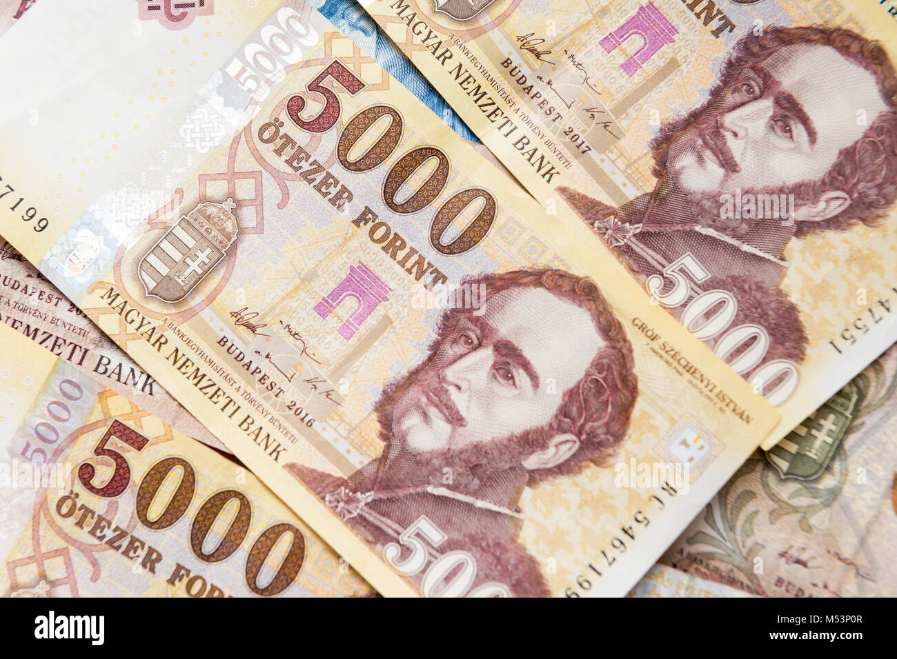 Il contesto finanziario di denaro ungherese - fiorini valuta Foto Stock