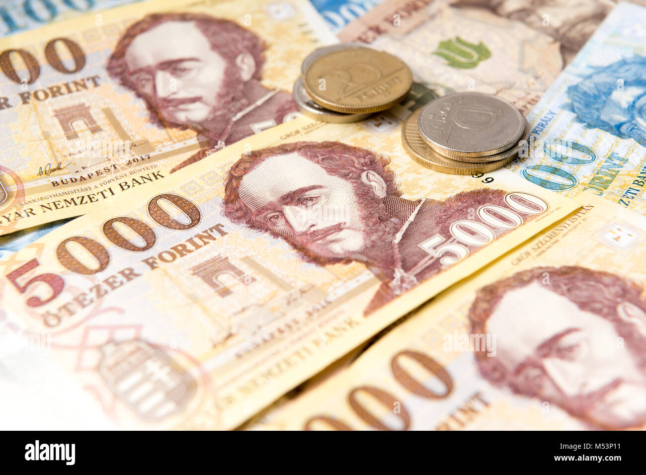 Il contesto finanziario di denaro ungherese - fiorini valuta Foto Stock