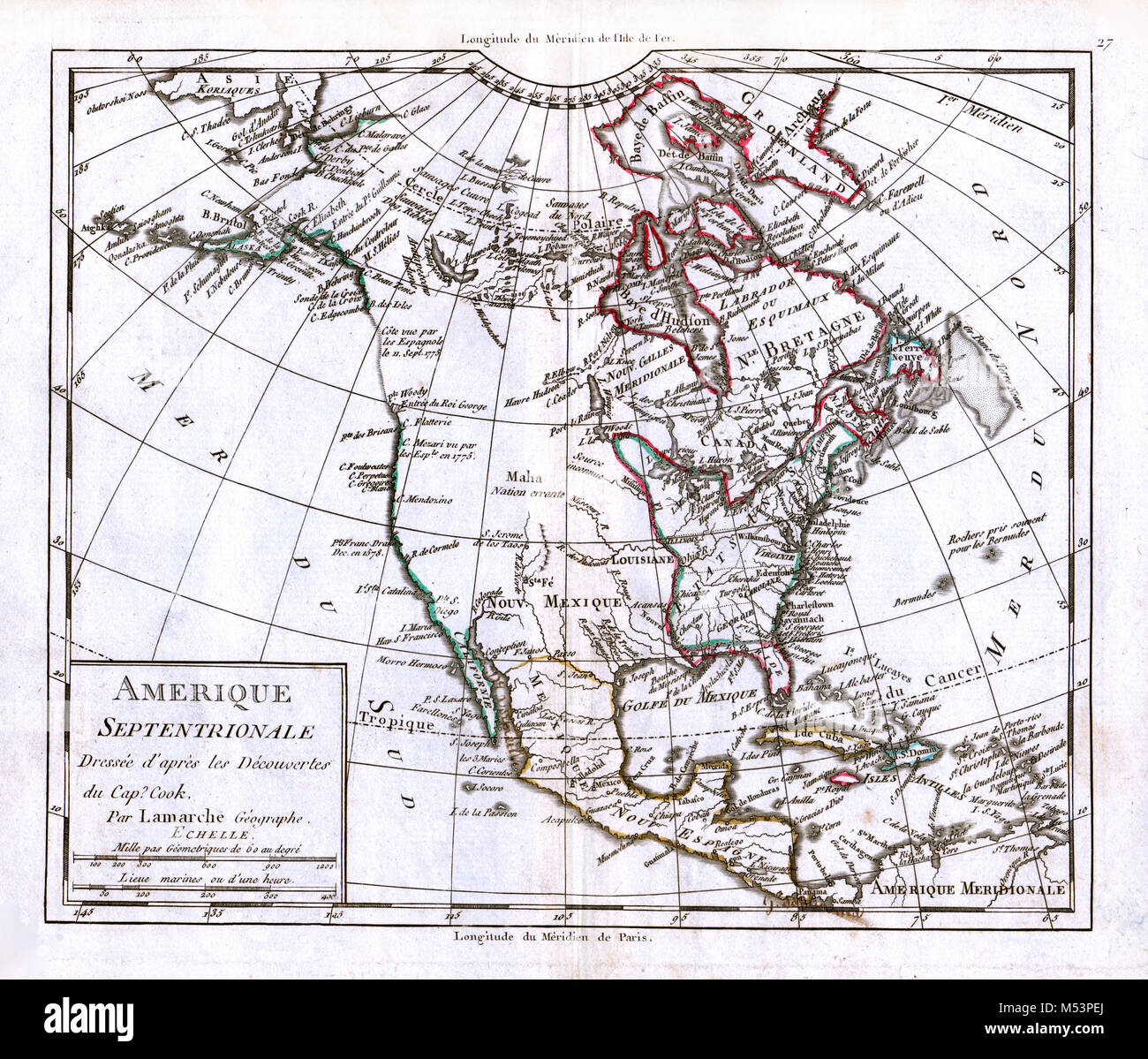 1830 Delamarche Atlas mappa - Nord America dopo le scoperte del Capitano Cook - Stati Uniti Canada Messico Foto Stock