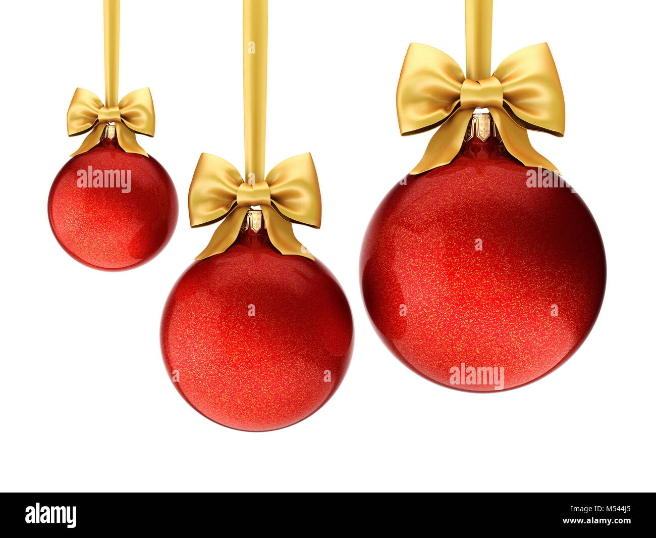 3D rendering rosso palle di Natale con nastro color oro e la prua Foto Stock