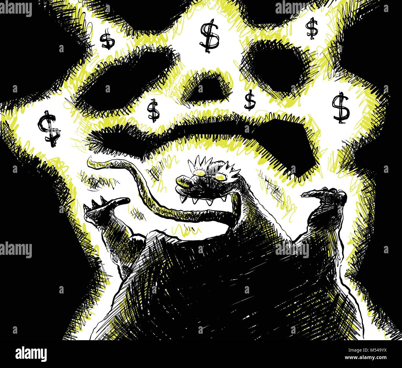 Un felice monster infiammandosi per denaro. Illustrazione Vettoriale