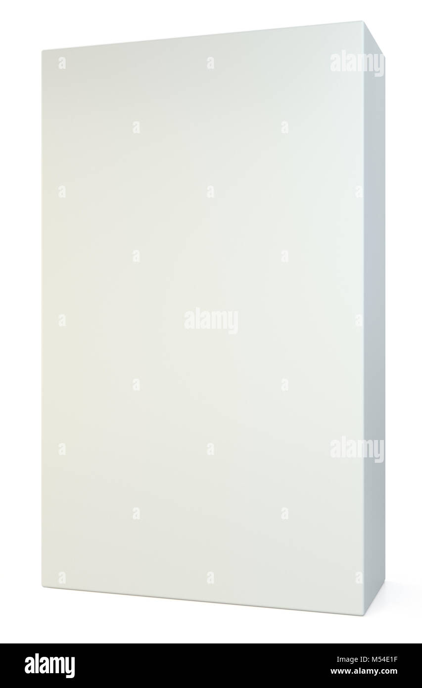 Bianco di cartone prodotto scatola di imballaggio. Illustrazione isolato su sfondo per studio. 3D'illustrazione. Isolato su sfondo bianco Foto Stock