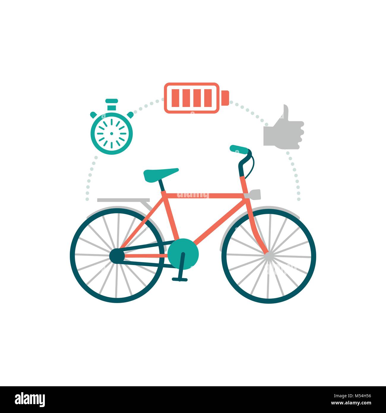 Bicicletta e icone di fitness: sport, uno stile di vita sano e concetto di allenamento Illustrazione Vettoriale