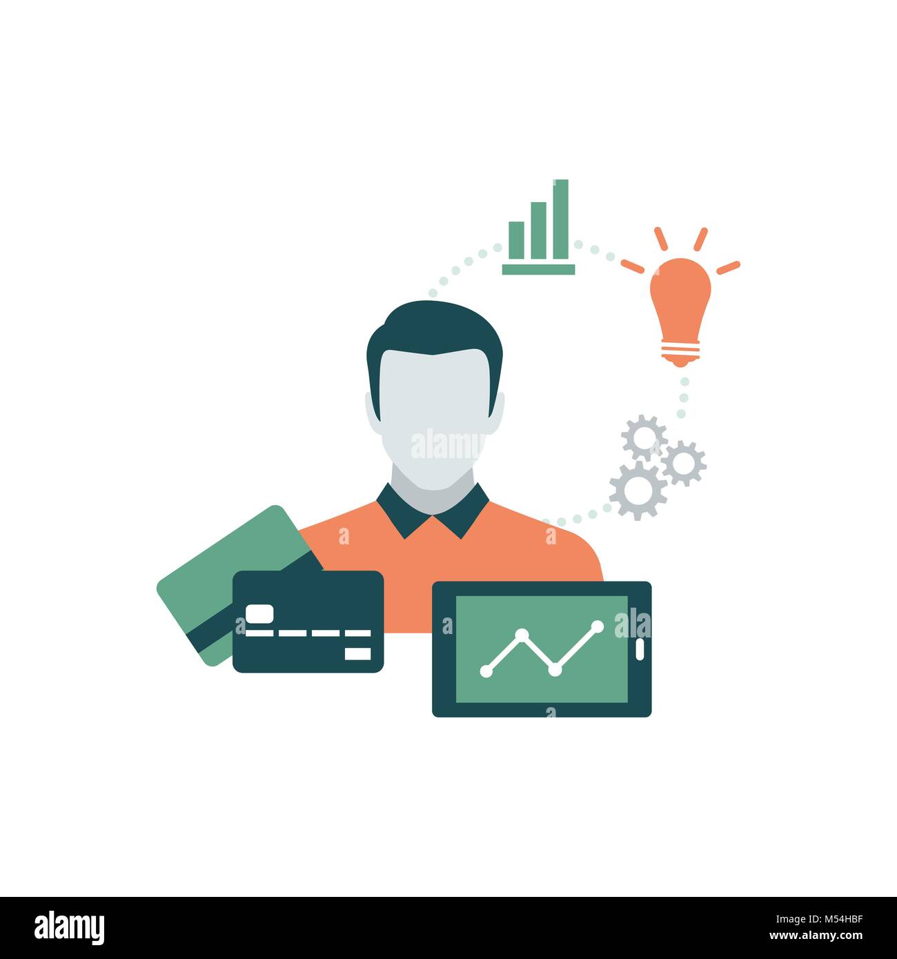 Banche e finanza concetto: imprenditore con carte di credito e business app sullo smartphone Illustrazione Vettoriale