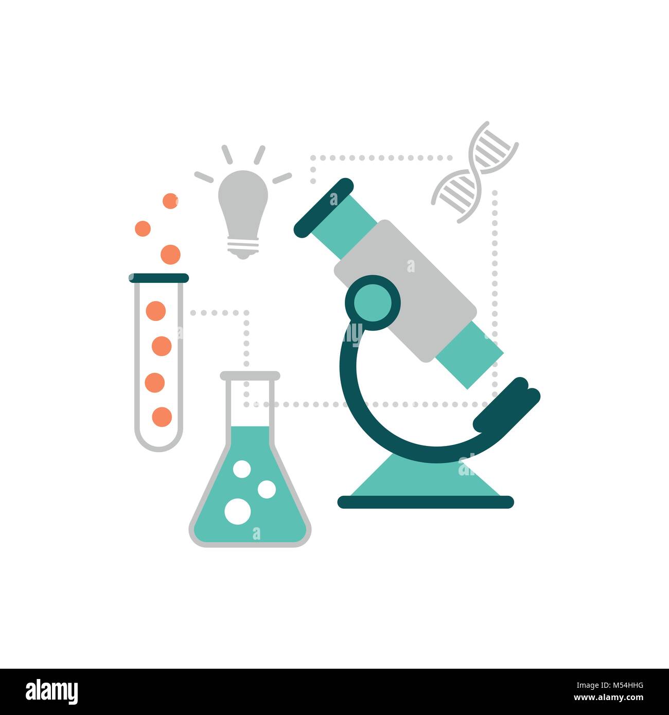 La scienza e la ricerca del concetto: microscopio, tubo di prova e delle icone Illustrazione Vettoriale