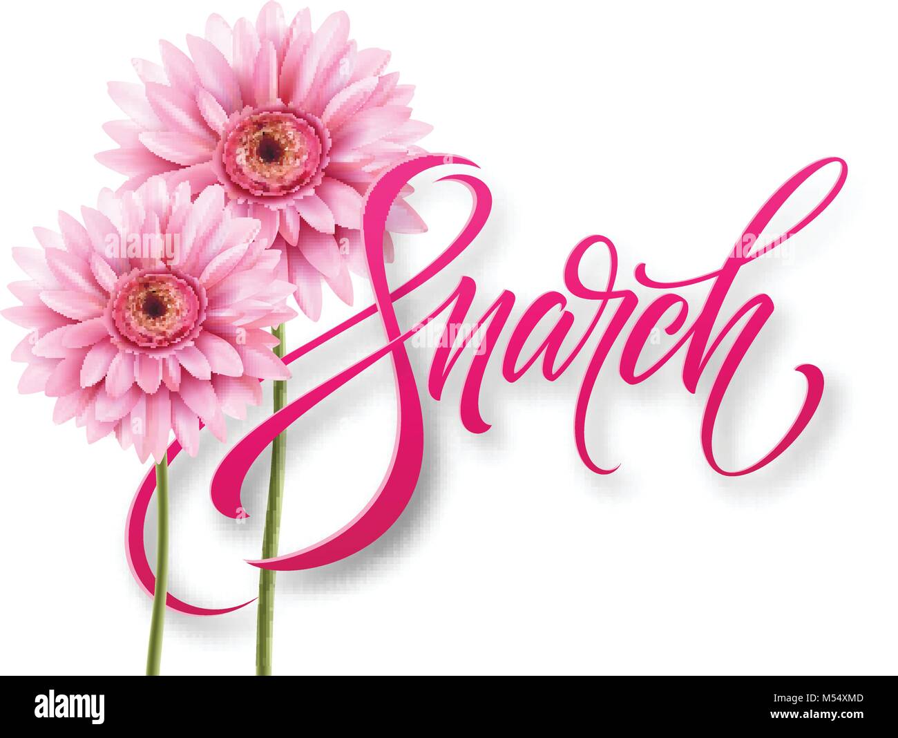 Felice womens giorno 8 marzo. Design moderno di calligrafia a mano con fiore. Illustrazione Vettoriale Illustrazione Vettoriale