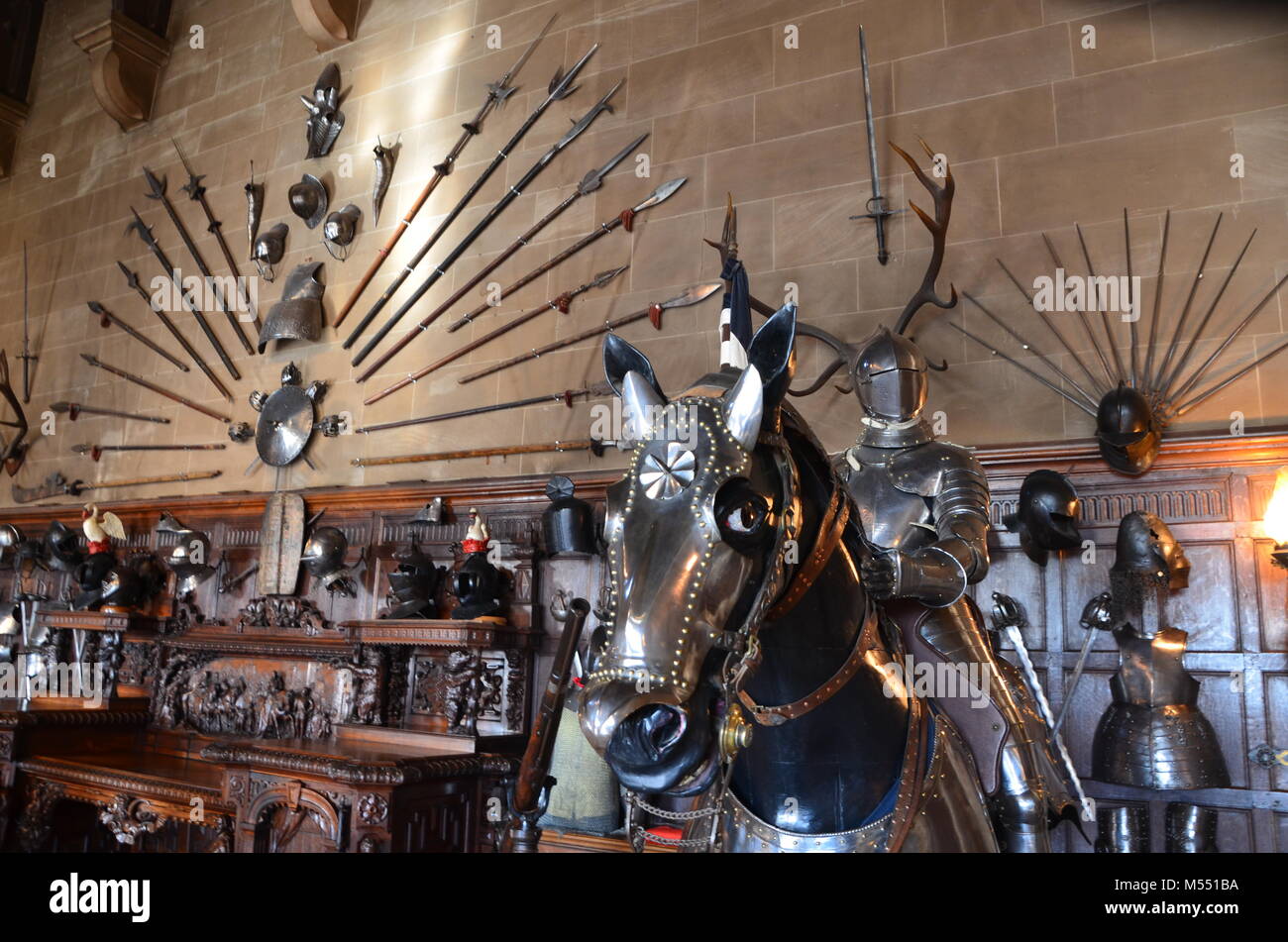 Sala grande storico castello di Warwick warwickshire, Regno Unito Foto Stock