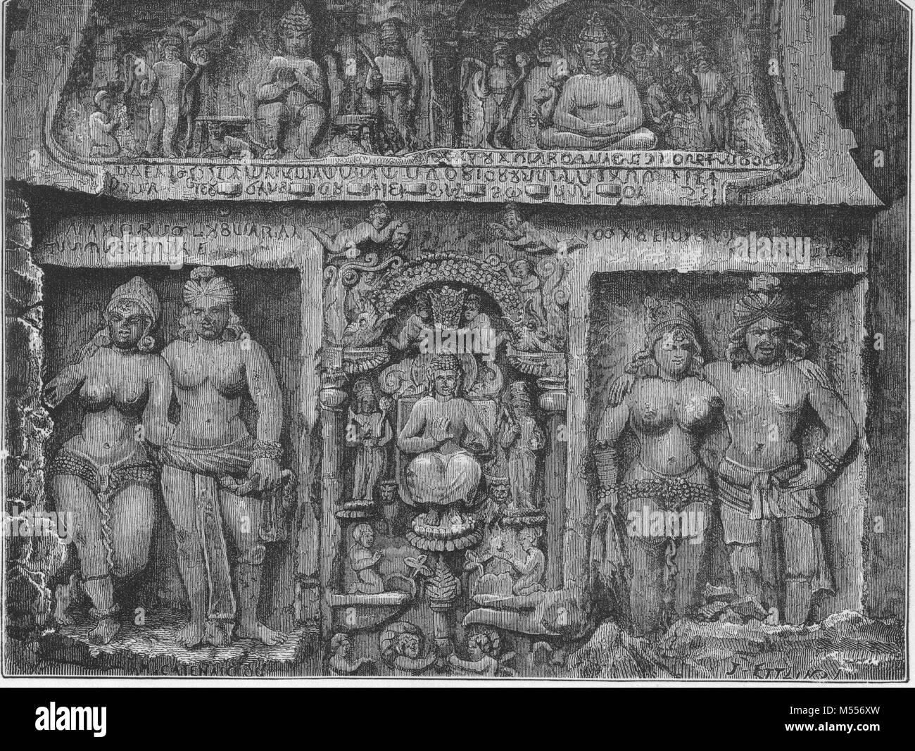 INDIA. La scultura. Gateway di chaitya; Karli grotte, stampa Foto Stock