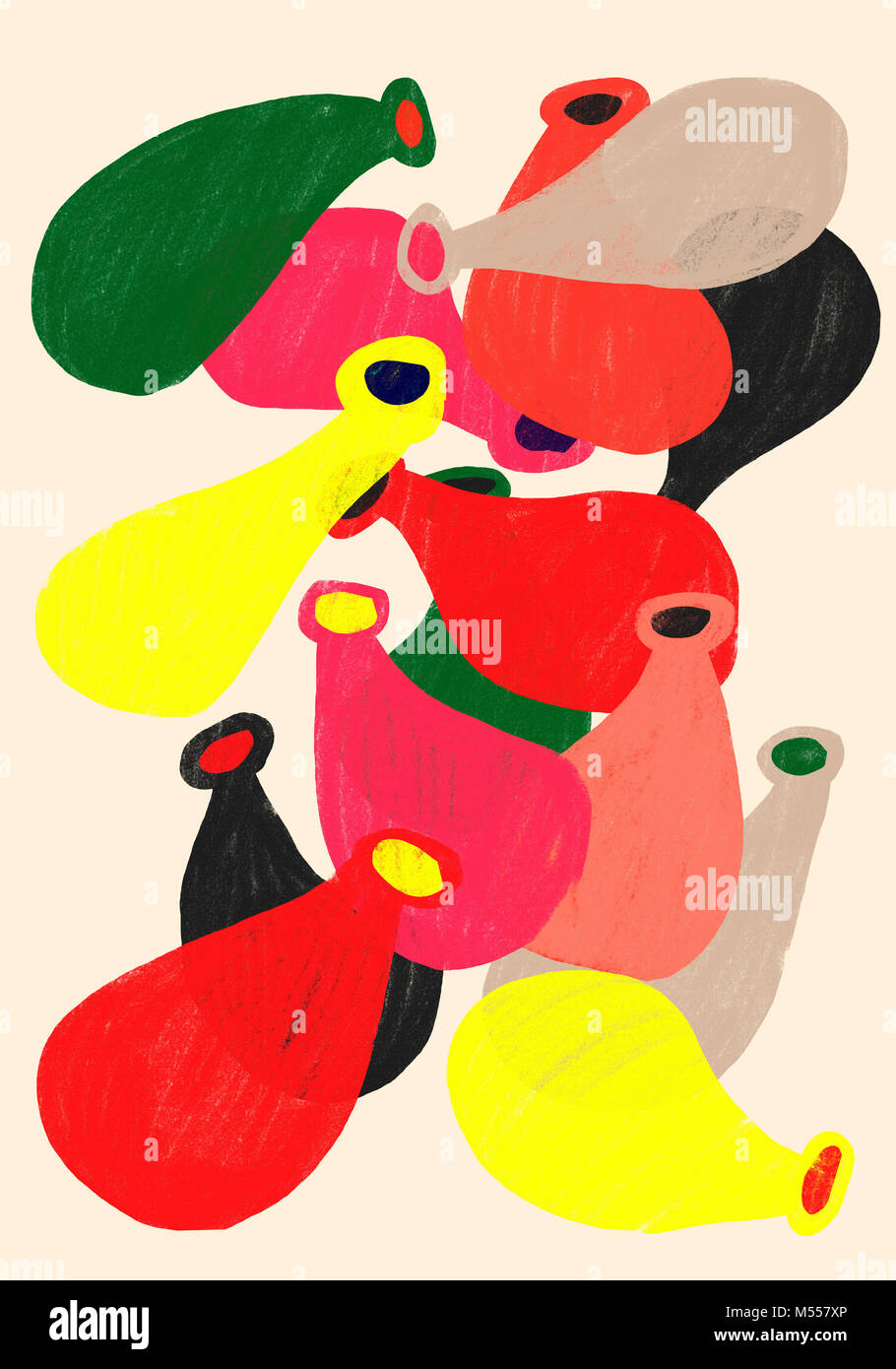 Bellissimi palloncini gonfiabili di contrasto dei colori lo sfondo dell'illustrazione. Il contrasto di toni, tonalità e colori. Abstract di forme organiche. Graphic design. Foto Stock