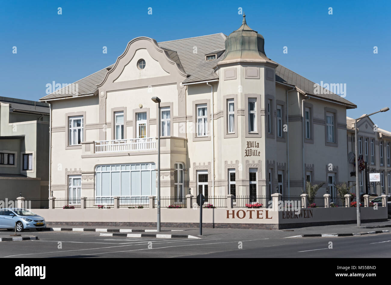 Il restaurato 100 anno vecchio Hotel Eberwein in Swakopmund Foto Stock