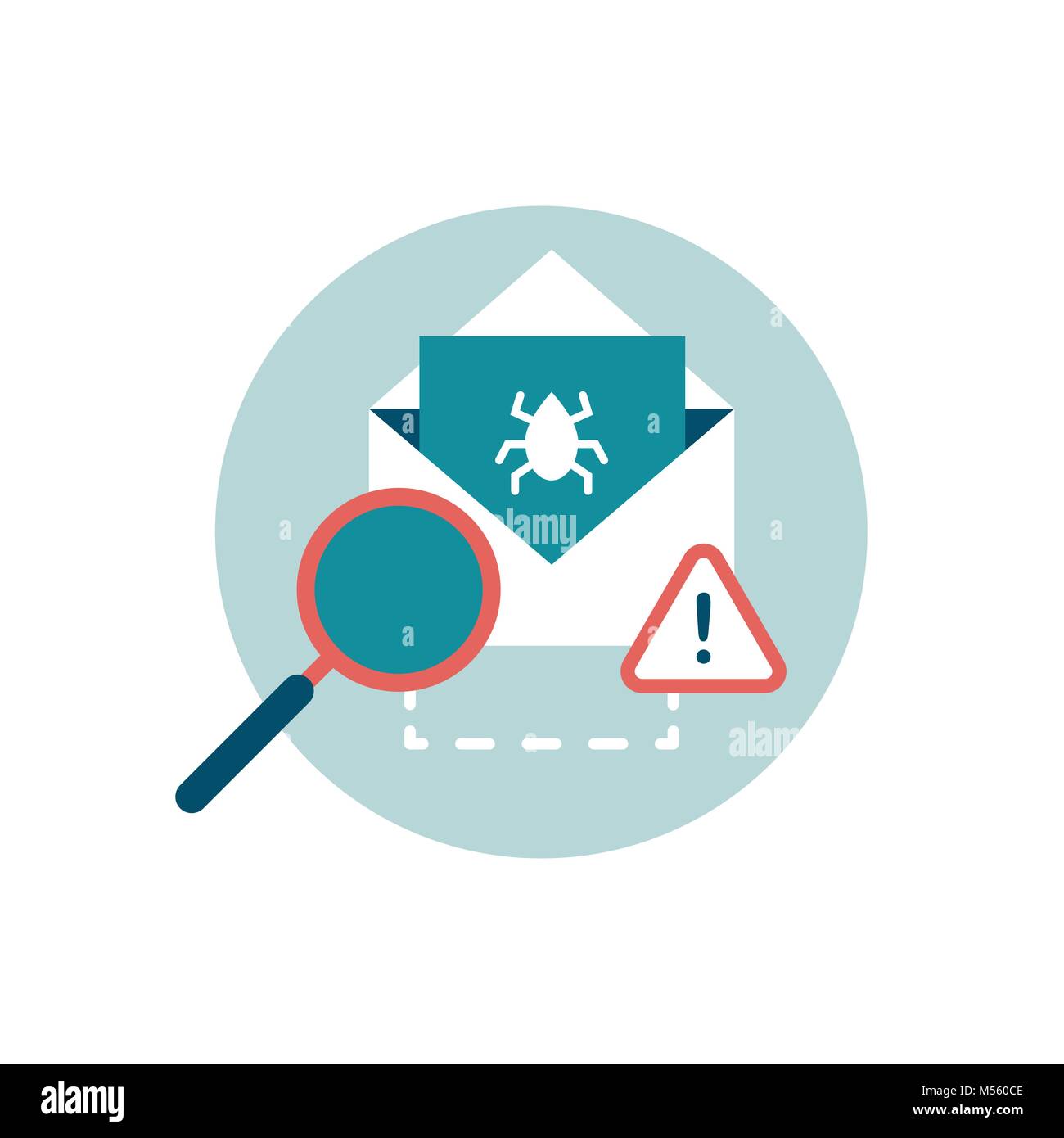 Controllare l'e-mail con un antivirus e un attacco con virus, cyber Icona sicurezza Illustrazione Vettoriale