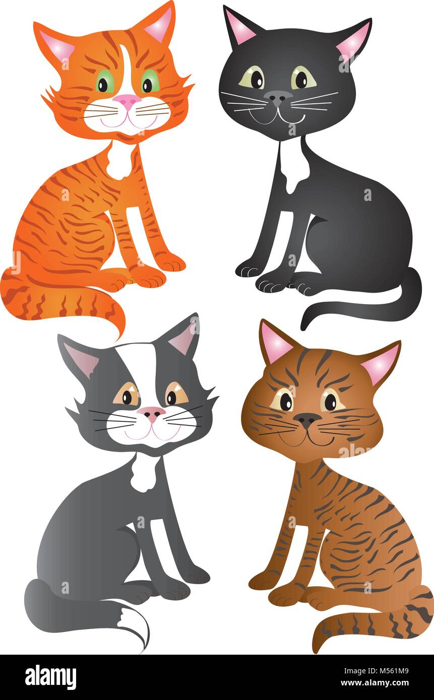 Quattro gatti cartoon Illustrazione Vettoriale