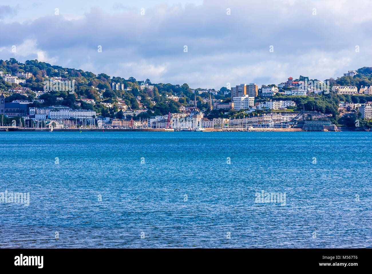 Una vista di tutta la baia a Brixham, South Devon in Inghilterra. Foto Stock