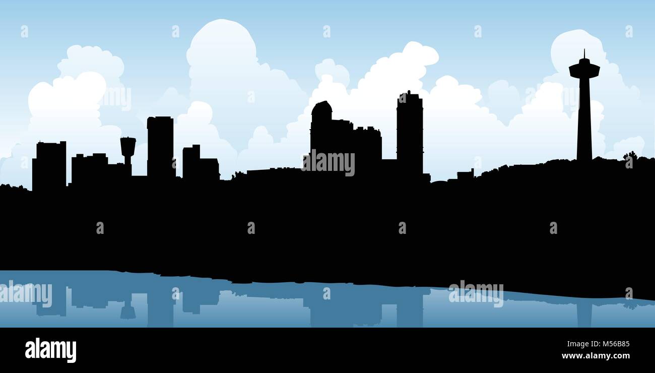 Silhouette skyline della città di Niagara Falls, Ontario, Canada. Illustrazione Vettoriale