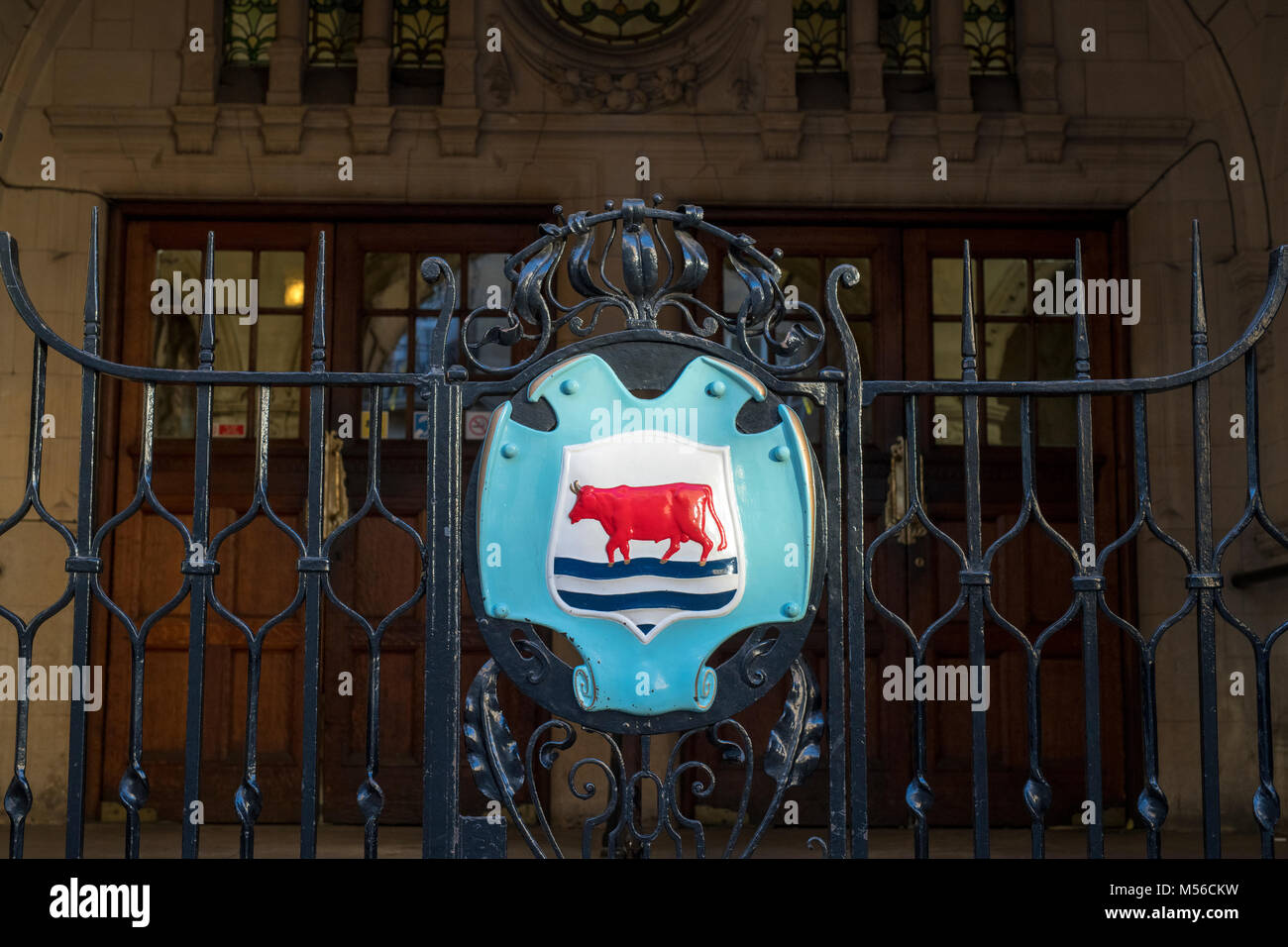 Oxford stemma sul municipio gate. Oxford, Oxfordshire, Inghilterra Foto Stock