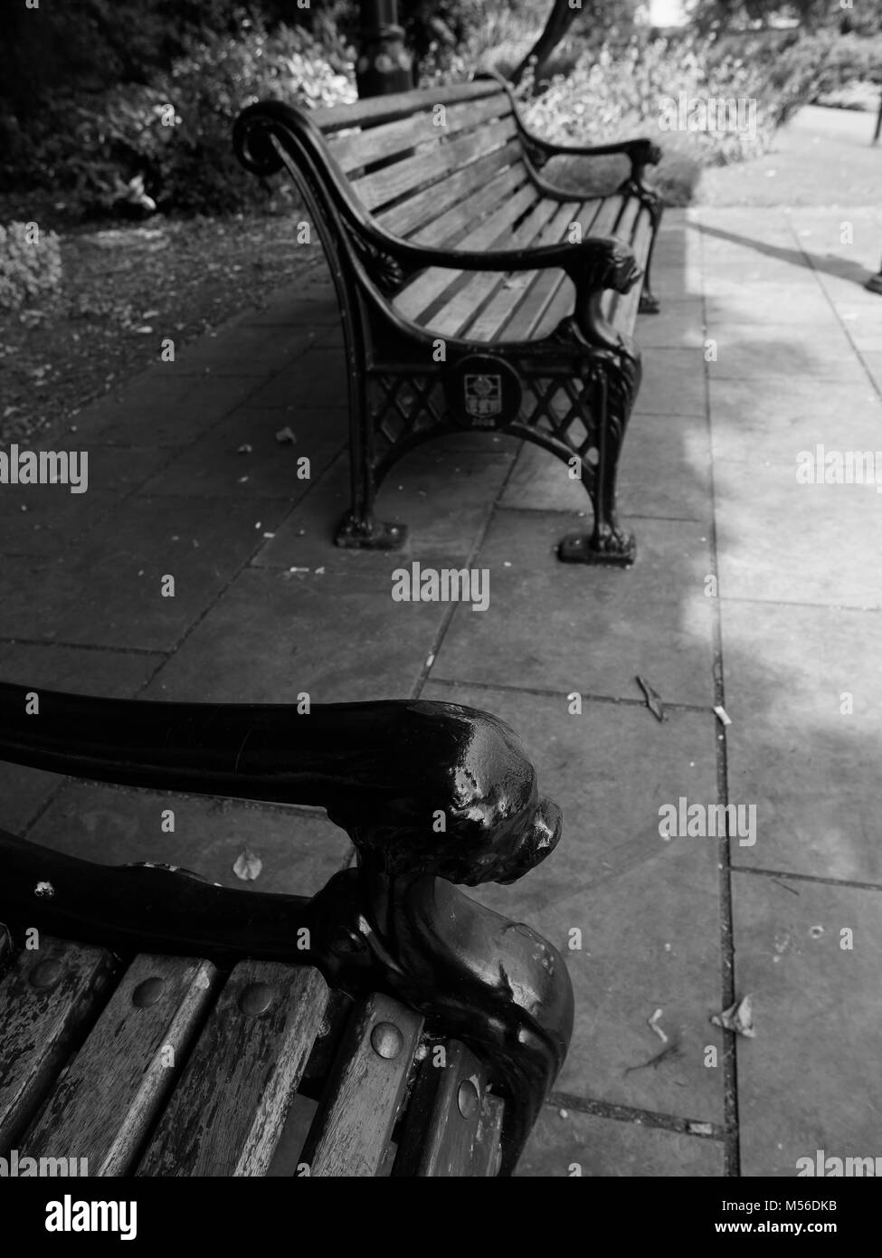 Panchine in bianco e nero Foto Stock