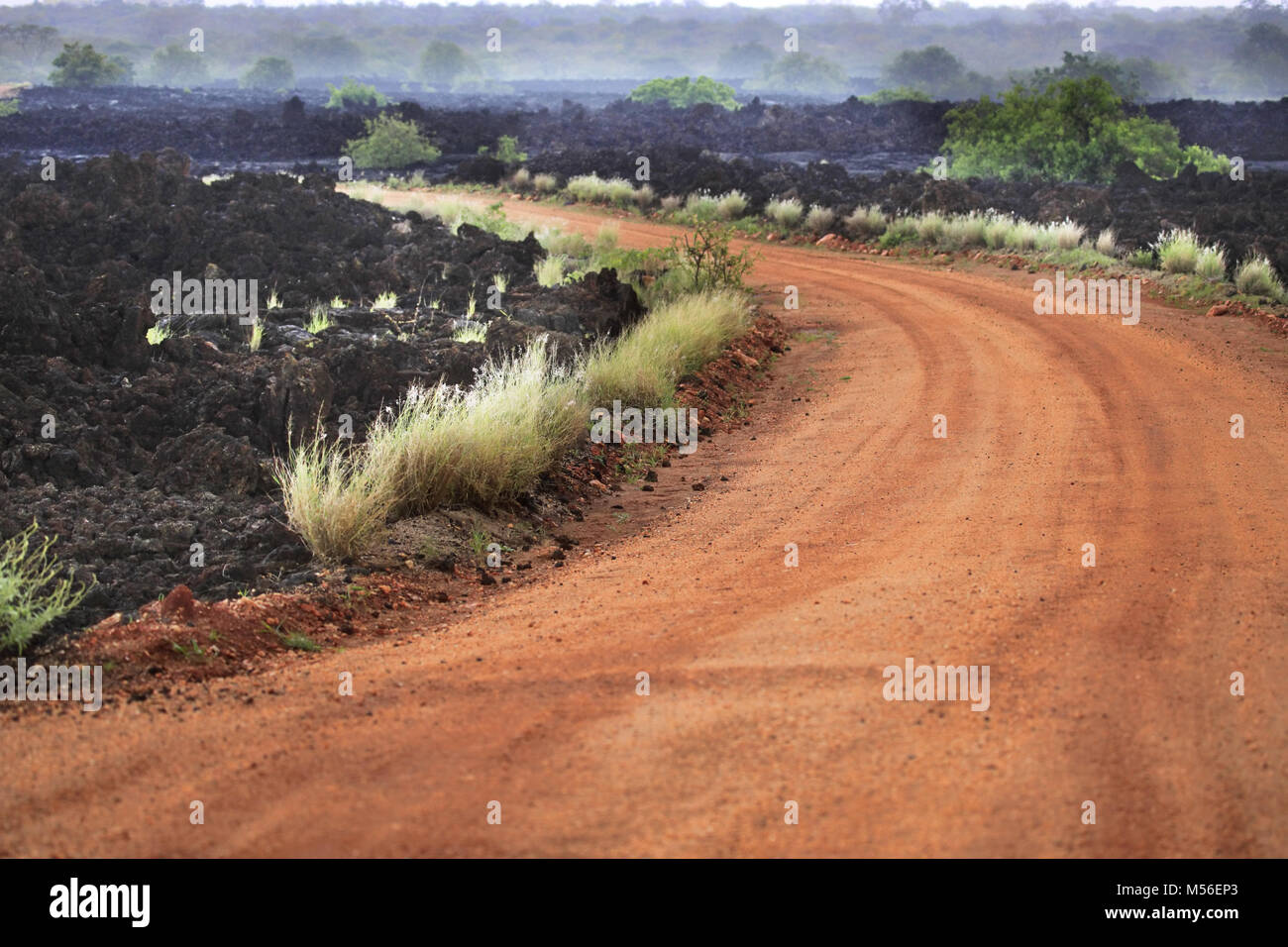 Congelati di lava vulcanica nella parte orientale di Tsavo National Park in Kenya Foto Stock
