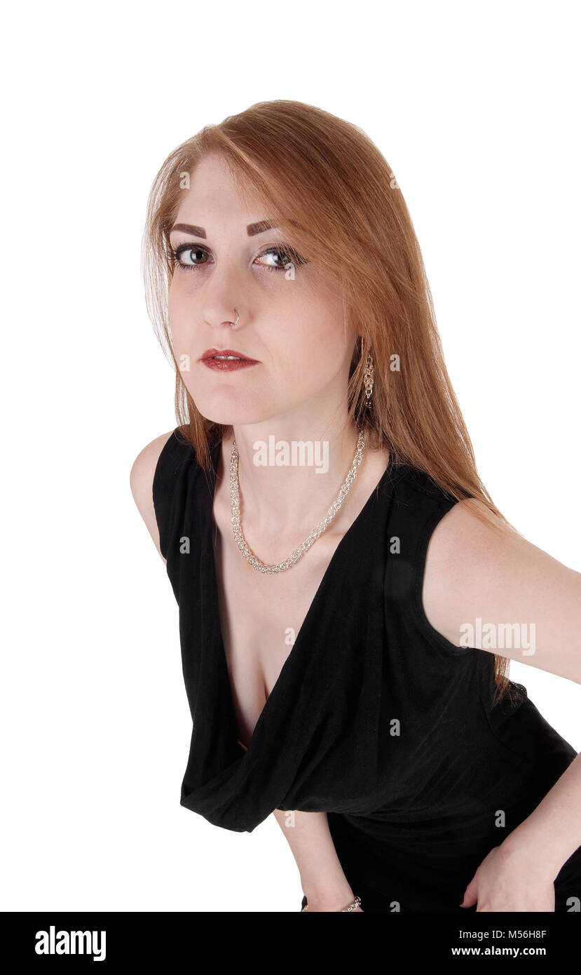 Ritratto di donna in abito nero Foto Stock