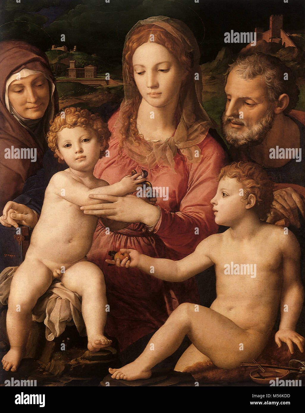 Sacra famiglia con San Anna e il giovane... Foto Stock