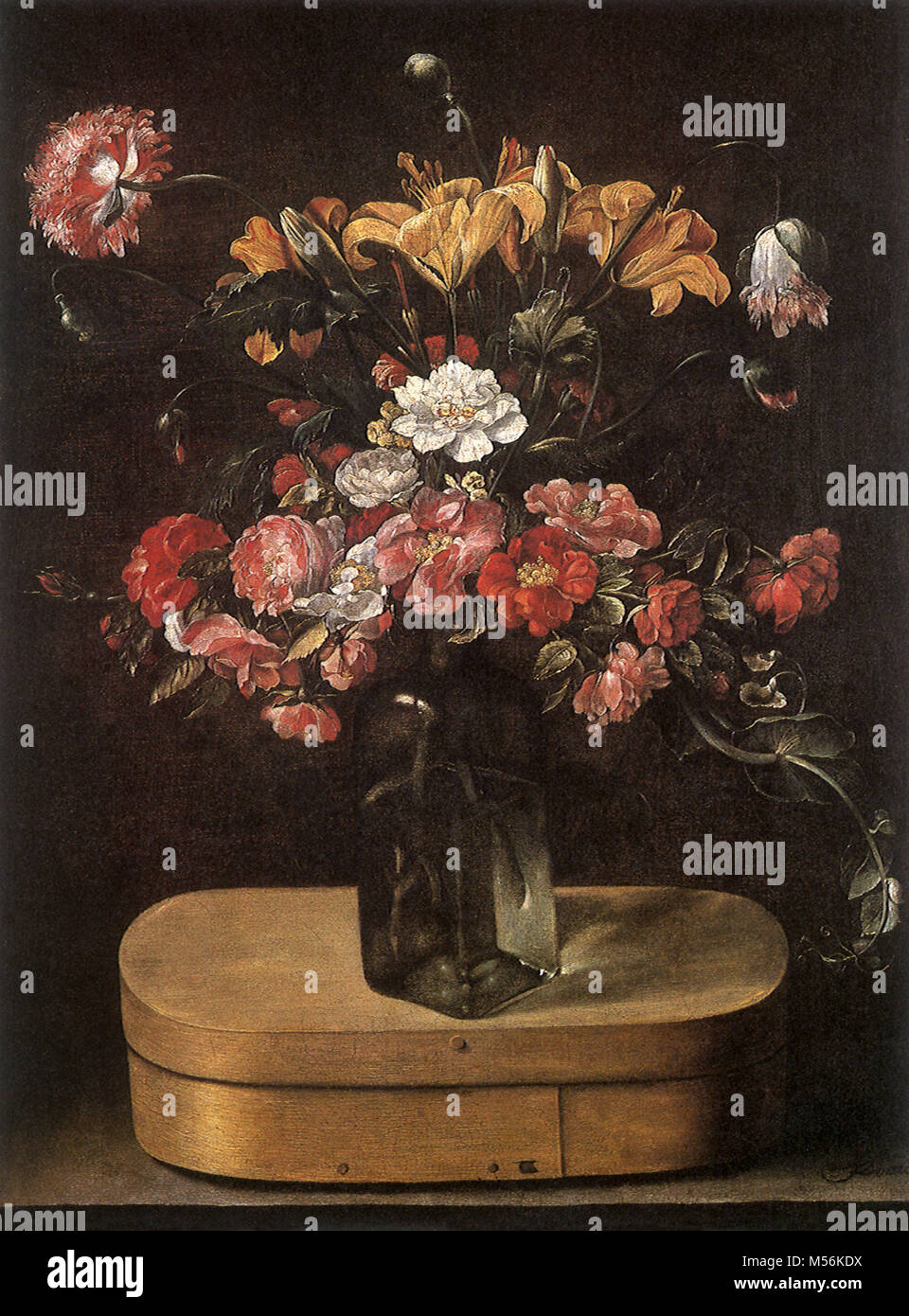 Bouquet su una scatola di legno Foto Stock