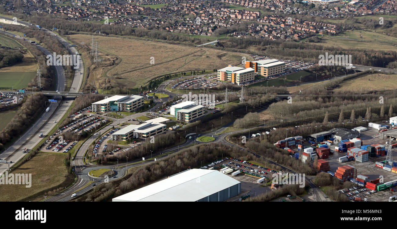 Vista aerea di Leeds Valley Business Park, vicino Rothwell & Stourton, Leeds, Regno Unito Foto Stock