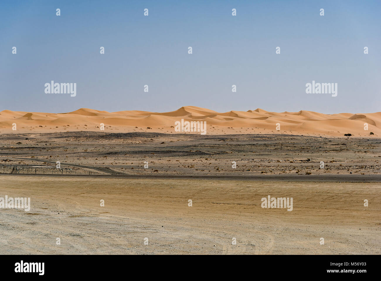Dune di sabbia visto 100km ad ovest di Riyadh in una zona dove la sabbia è di colore rosso. Foto Stock