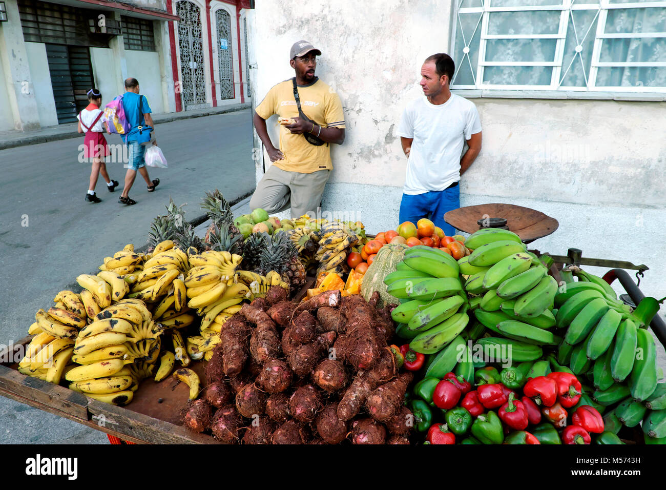 La frutta e la verdura venditore, Central Havana, Cuba Foto Stock