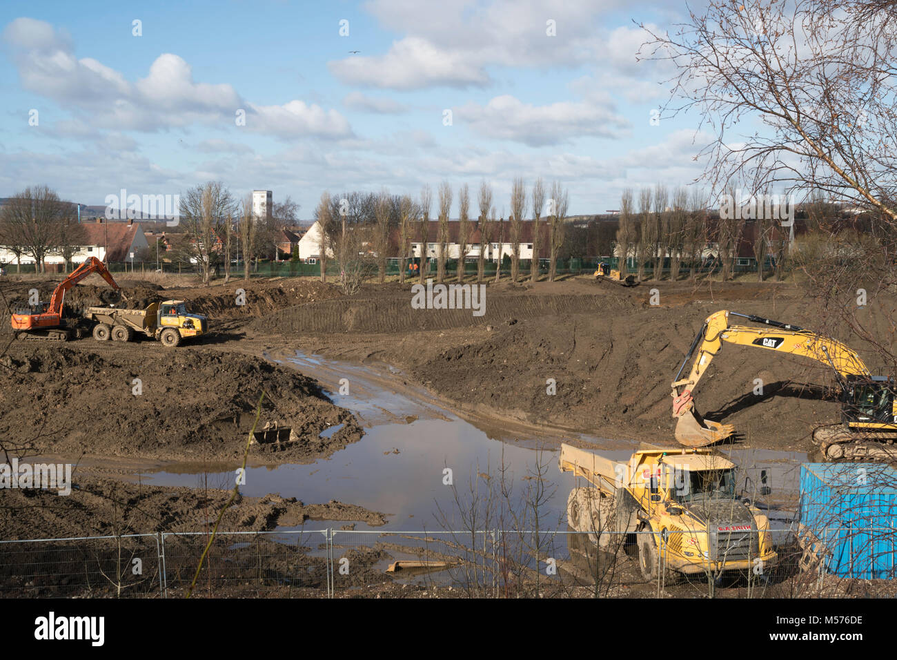 Costruzione brownfield site essendo sviluppato per alloggiamento su ex fabbrica di BOC terreni in Birtley, North East England, Regno Unito Foto Stock