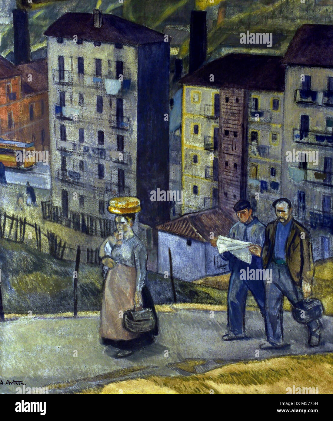 Paesaggio urbano con figure o quartiere operaio 1919 da Arteta - Aurelio, 20esimo secolo Spagna, Spagnolo, Bilbao 1879 Città Del Messico 1940 Foto Stock