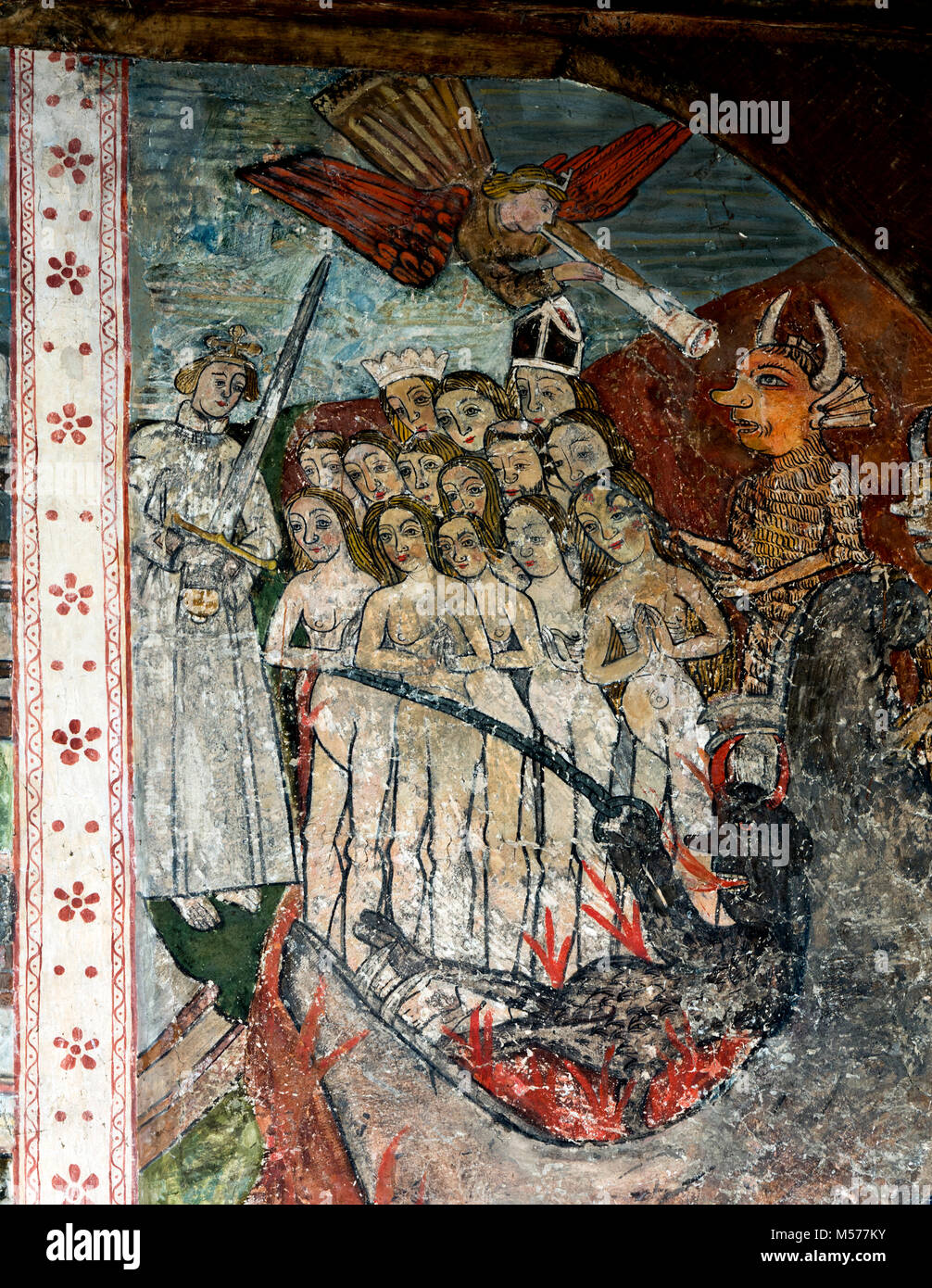 Doom pittura dettaglio, Chiesa di Santa Maria, North Leigh, Oxfordshire, England, Regno Unito Foto Stock