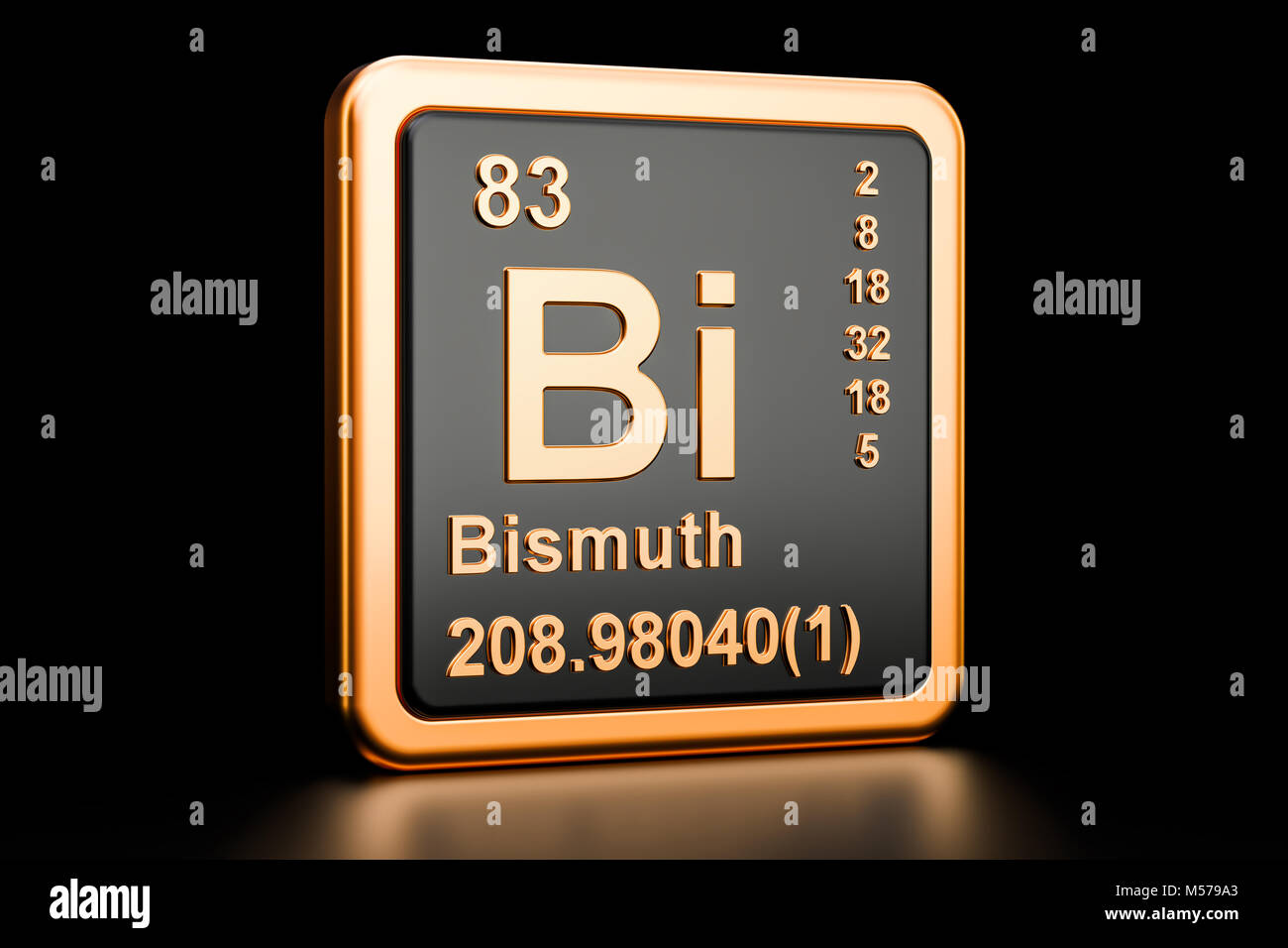 Il bismuto Bi, elemento chimico. 3D rendering isolati su sfondo nero Foto Stock