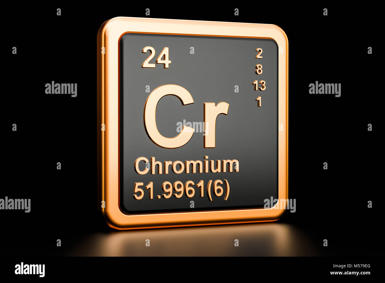 Di cromo Cr, elemento chimico. 3D rendering isolati su sfondo nero Foto Stock