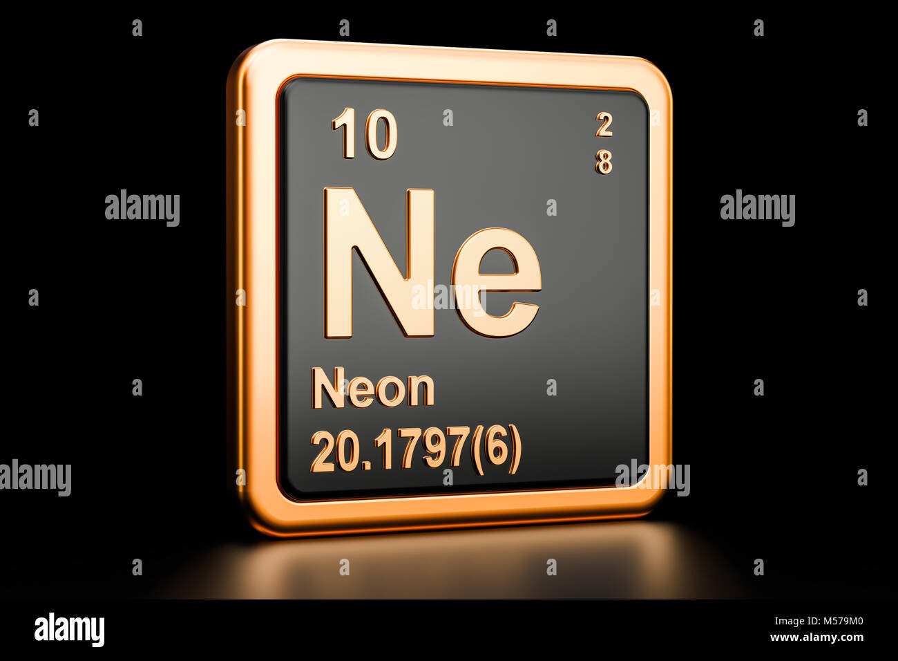 Il Neon Ne, elemento chimico. 3D rendering isolati su sfondo nero Foto Stock